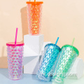 18 oz dubbele geglazuurde plastic beker diamant gesneden sippy cup maïs mok